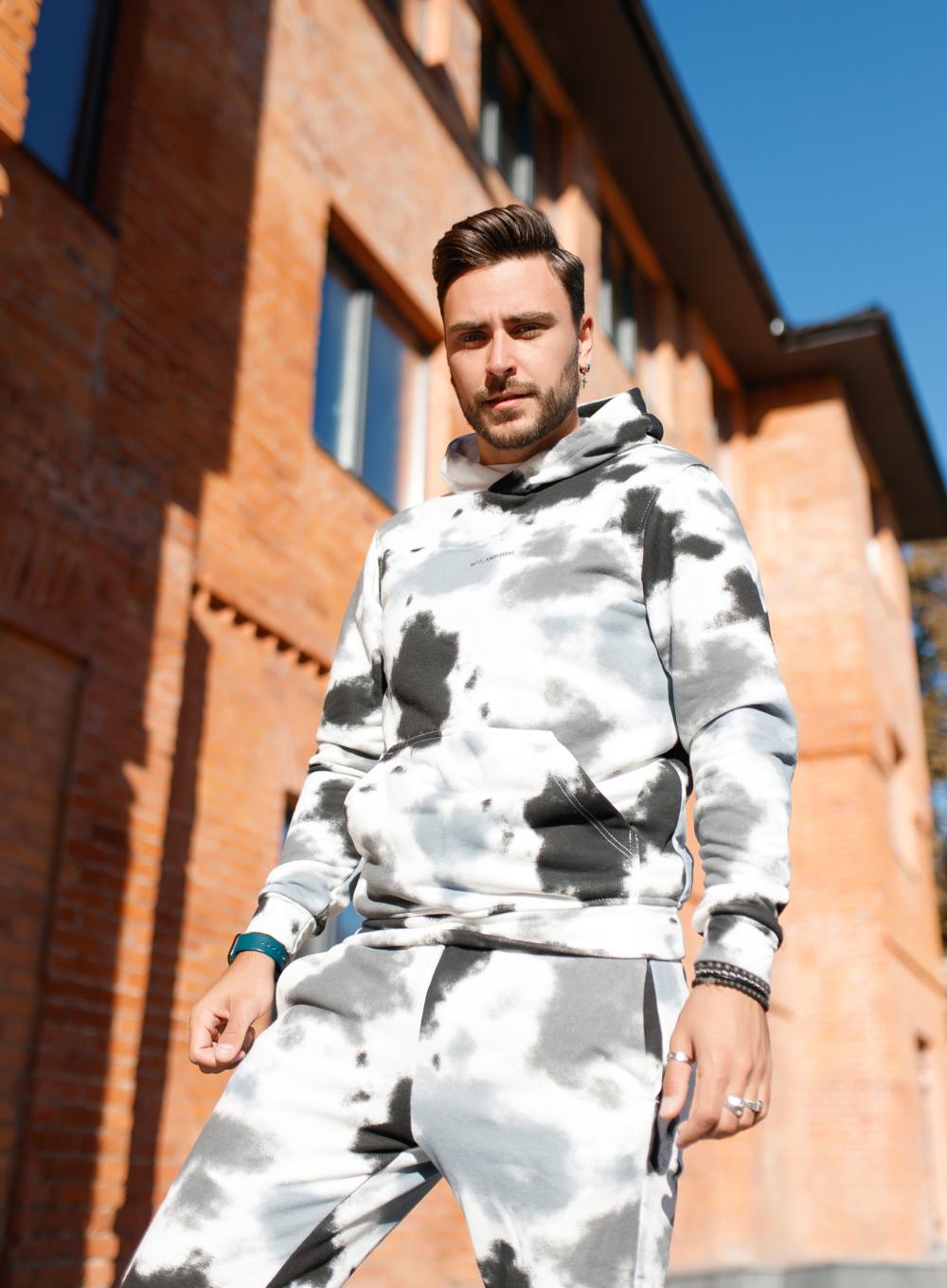 Hoodie Head French Tie Die Grey